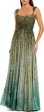 Mac Duggal Women's Ombre Beaded Scoop Neck A-Line Gown