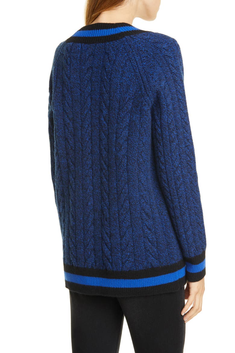 Theon Merino Wool Plunge Neck Tennis Sweater, Alternate, color, BLUE/ BLACK