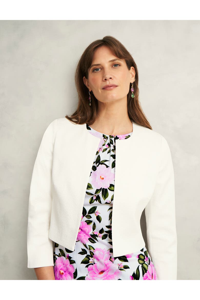 Elize Cropped 3/4 Sleeve Occasion Jacket, Main, color, Ivory