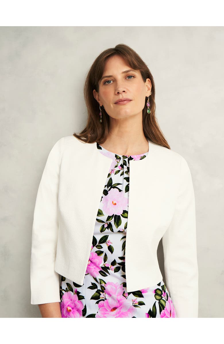 HOBBS LONDON Elize Cropped 3/4 Sleeve Occasion Jacket, Main, color, Ivory