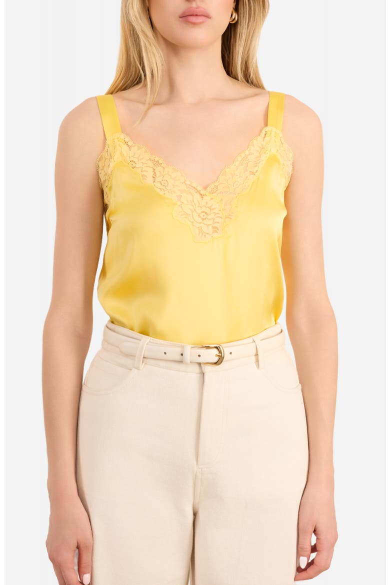 Amora Lace Trim Silk Charmeuse Camisole, Main, color, CUSTARD