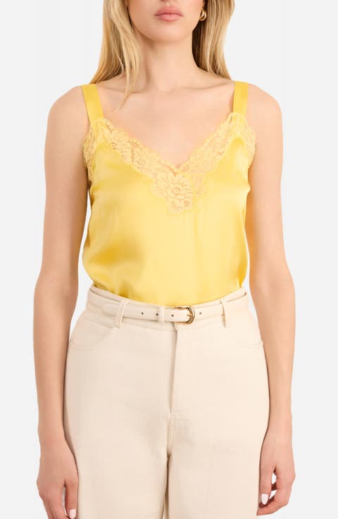Amora Lace Trim Silk Charmeuse Camisole