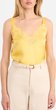 CAMI NYC Amora Lace Trim Silk Charmeuse Camisole