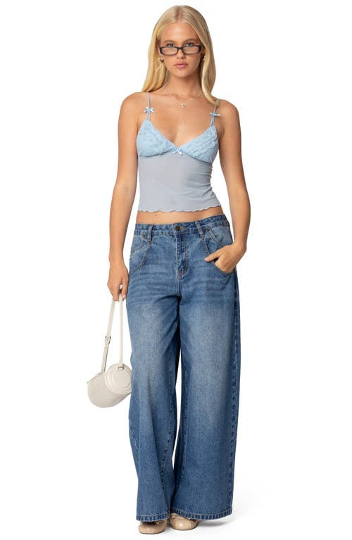 Shop Edikted Berkley Lace Trim Sheer Mesh Camisole In Light-blue