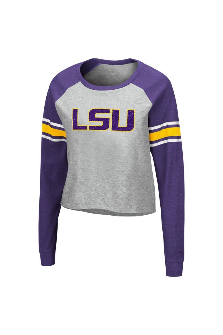 Women's Colosseum Heathered Gray/Purple LSU Tigers Decoder Pin Raglan Long Sleeve T-Shirt, Alternate, color, Heather Gray