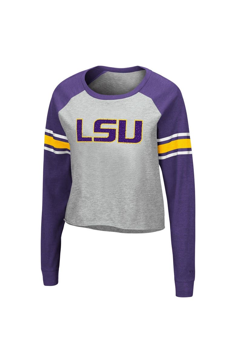COLOSSEUM Women's Colosseum Heathered Gray/Purple LSU Tigers Decoder Pin Raglan Long Sleeve T-Shirt, Alternate, color, 