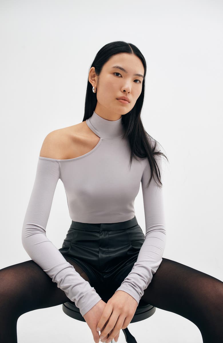 Two Lines by Marcella Elmhurst Cutout Turtleneck Top, Alternate, color, Storm Gray