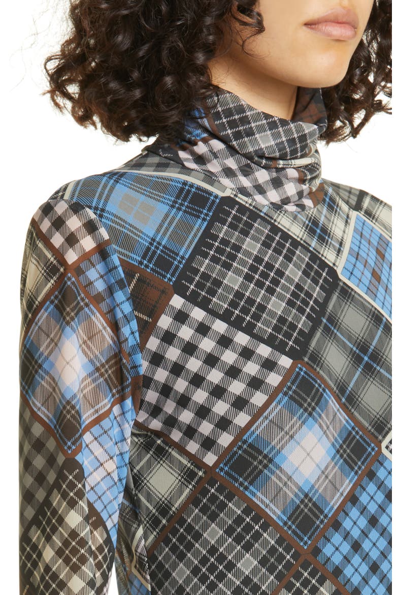 Print Turtleneck Mesh Top, Alternate, color, SILVER LAKE BLUE