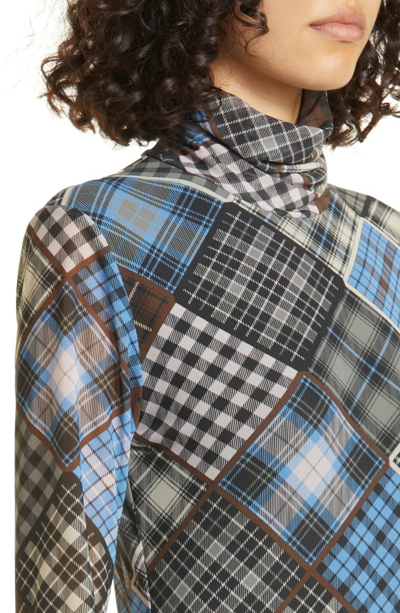 Ganni Print Turtleneck Mesh Top, Alternate, color,