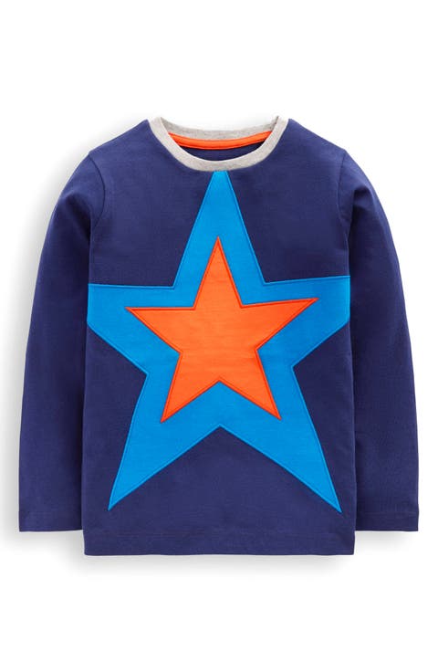 Kids' Star Appliqué Long Sleeve Cotton T-Shirt (Toddler, Little Kid & Big Kid)