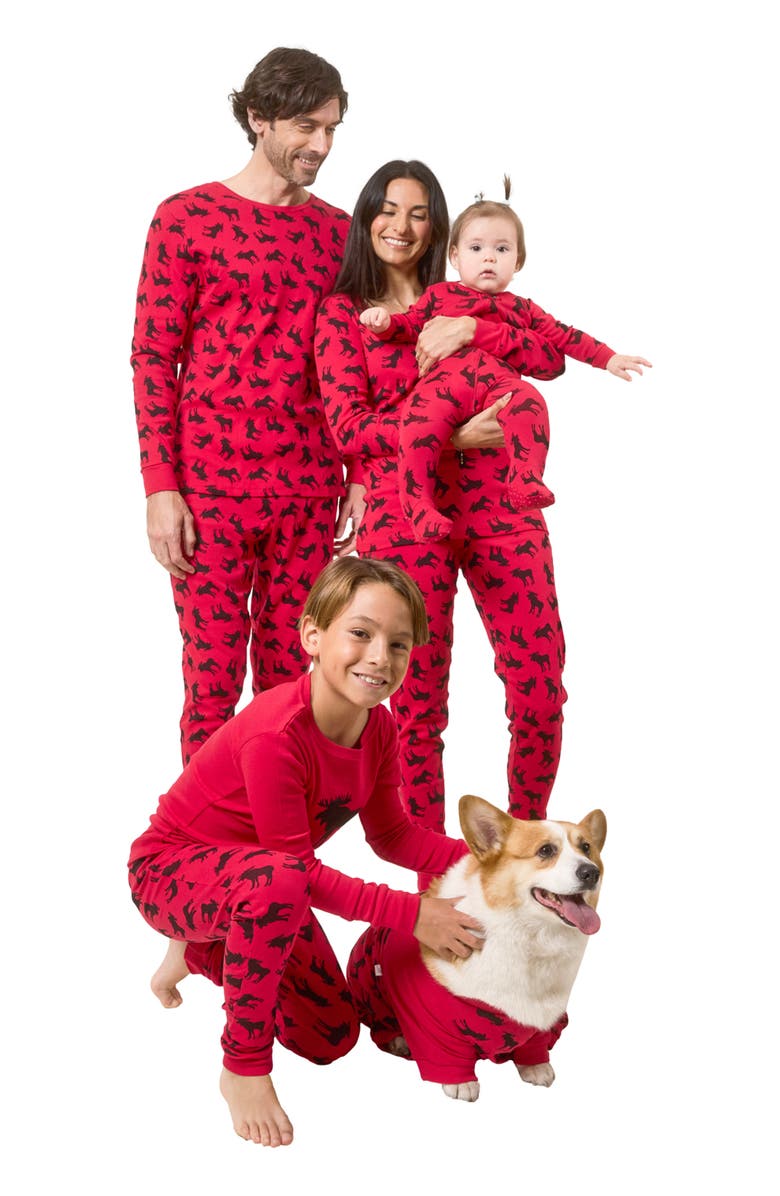 Leveret Kids Footed Printed Cotton Matching Family Holiday Pajamas, Argyles & Holiday Prints, Alternate, color, Moose