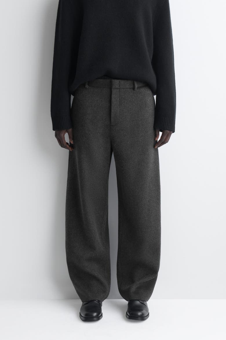 Double-faced Wool Relaxed-fit Wide-leg Pants, Alternate, color, CHARCOAL