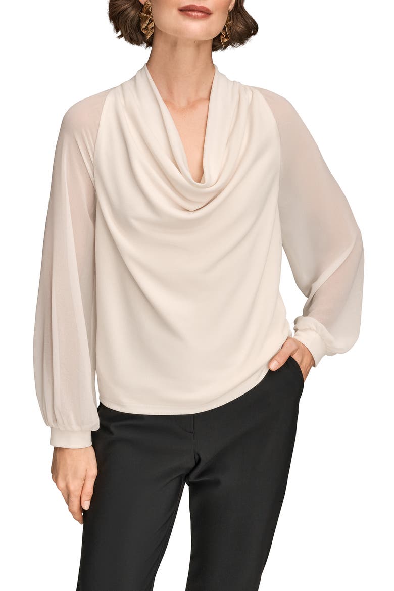 Sheer Sleeve Cowl Neck Top, Main, color, IVORY