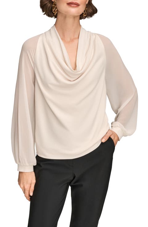 Sheer Sleeve Cowl Neck Top