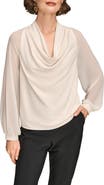 Donna Karan New York Sheer Sleeve Cowl Neck Top