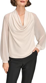 Donna Karan New York Sheer Sleeve Cowl Neck Top