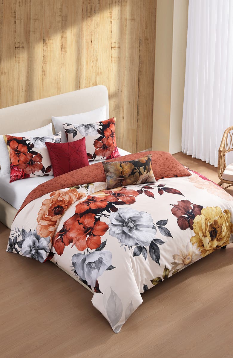 Bebejan Carnelian Floral Reversible Cotton Sateen Comforter Set, Alternate, color, 