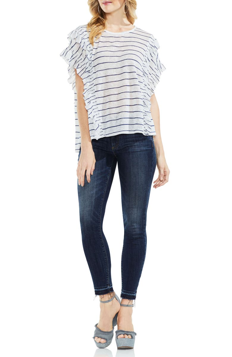Vince Camuto Ruffle Sleeve Stripe Top, Alternate, color, 