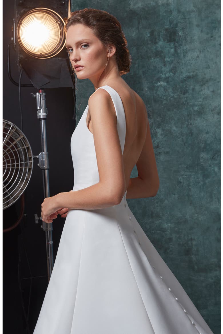 Dakota Fit & Flare Faille Wedding Dress, Alternate, color, IVORY