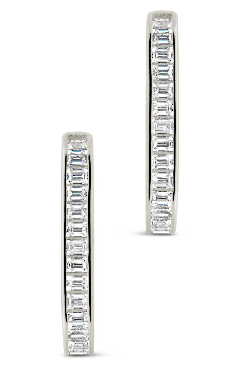 Sterling Forever Piper CZ Rectangular Hoop Earrings, Alternate, color, Silver