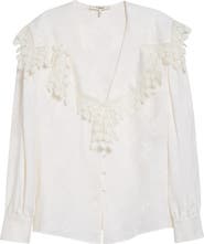 Chloé Floral Lace Trim Organic Silk Button-Up Shirt
