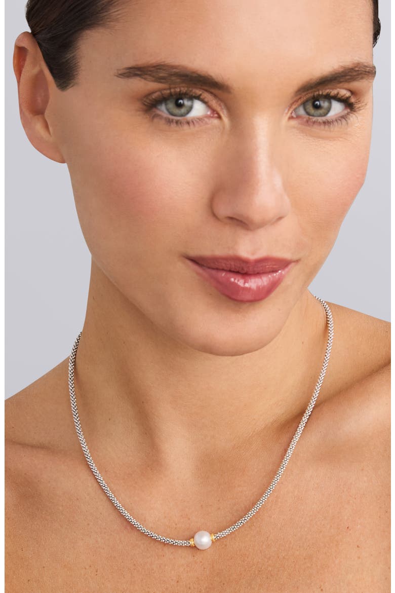 Luna Pearl Station Collar Necklace, Alternate, color, SILVER/PEARL