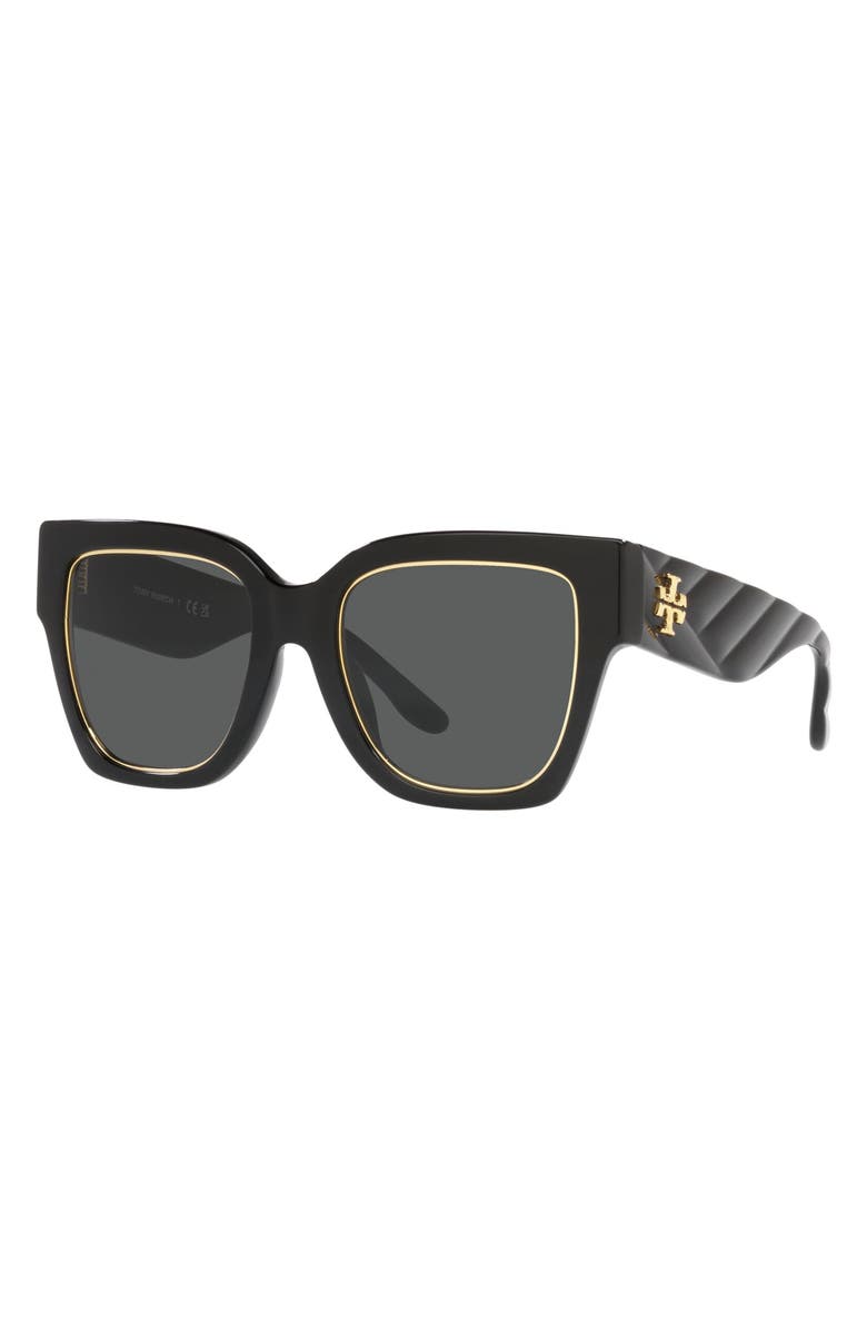Tory Burch 52mm Square Sunglasses, Alternate, color, Black