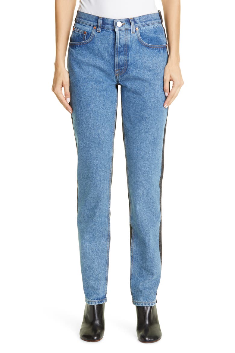 50-50 High Waist Slim Jeans, Main, color, LIGHT BLUE/ BLACK