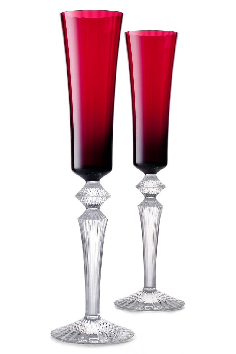 Mille Nuits Flutissimo Set of 2 Lead Crystal Flutes, Main, color, RED