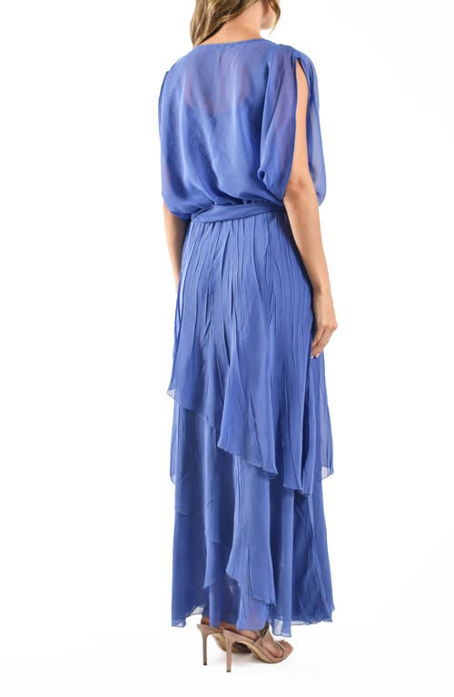 Komarov Charmeuse & Chiffon Blouson Gown In Fregatta Blue