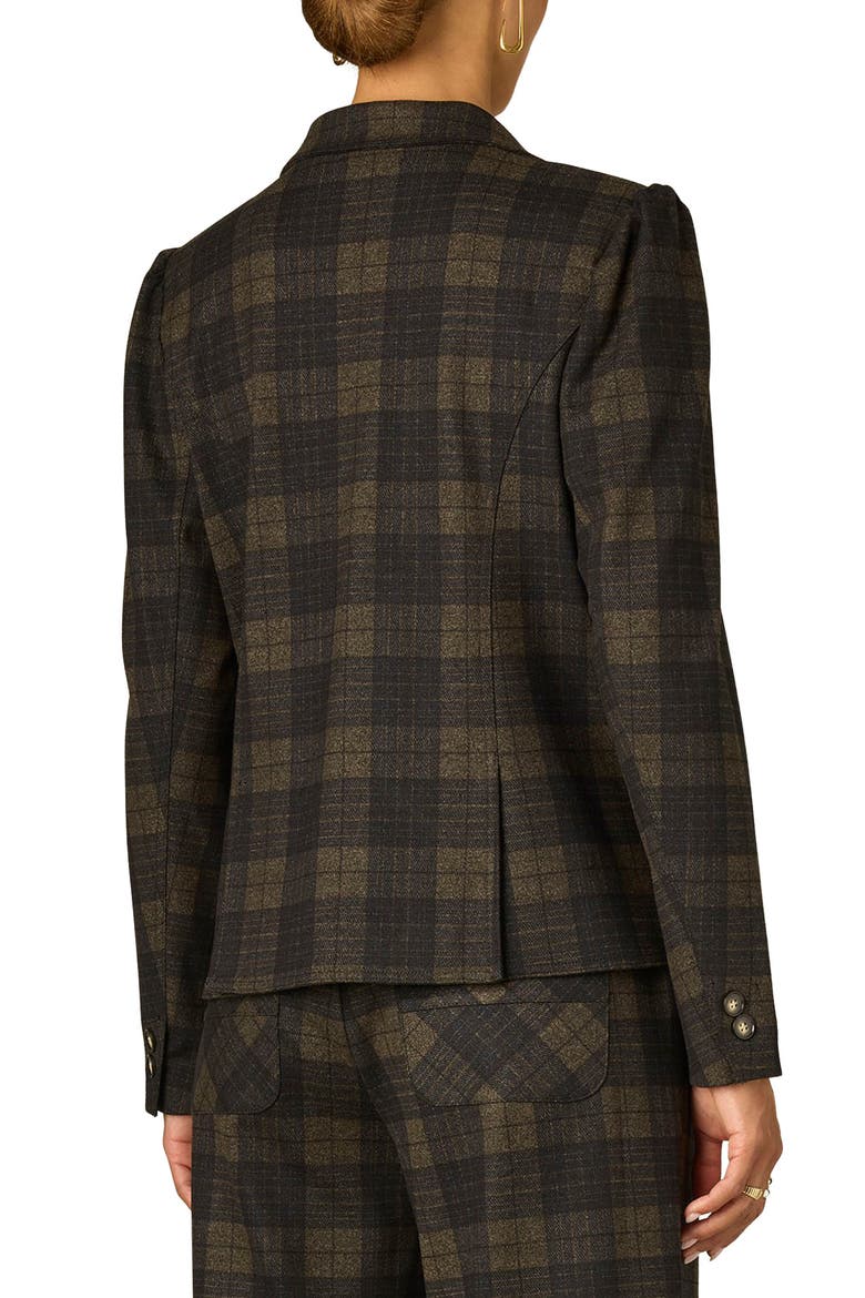 Plaid Puff Shoulder Blazer, Alternate, color, NAVY GINGER SNAP MULTI
