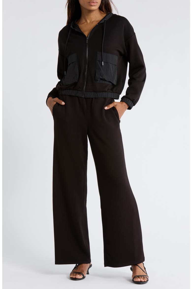 Mixed Media Hoodie & Pants Set, Main, color, BLACK
