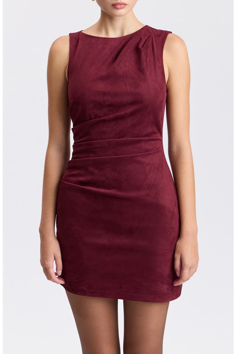 Pleated Sleeveless Faux Suede Minidress, Alternate, color, BURGUNDY