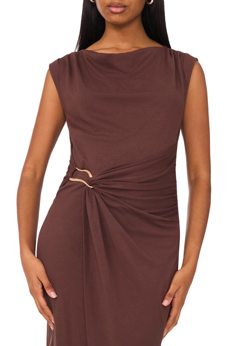 Asymmetric Shirred Waist Body-Con Dress, Alternate, color, HOT FUDGE