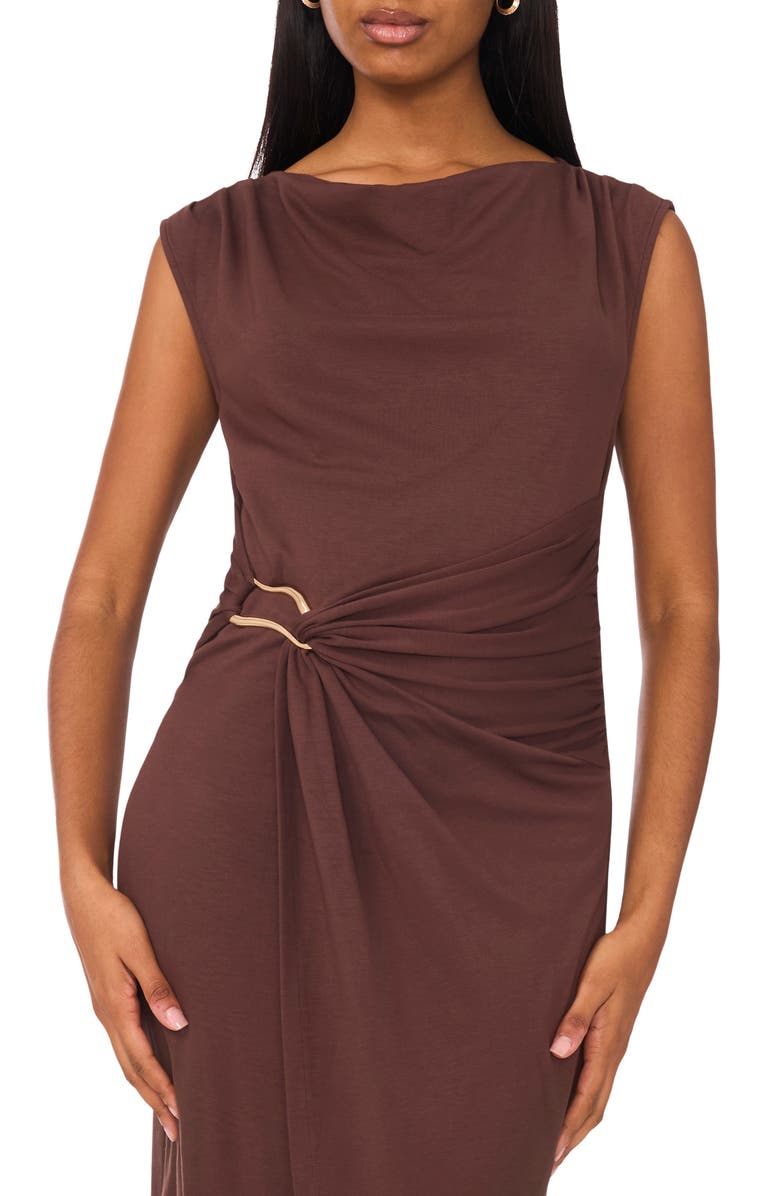 Halogen<sup>®</sup> Asymmetric Shirred Waist Body-Con Dress, Alternate, color, Hot Fudge