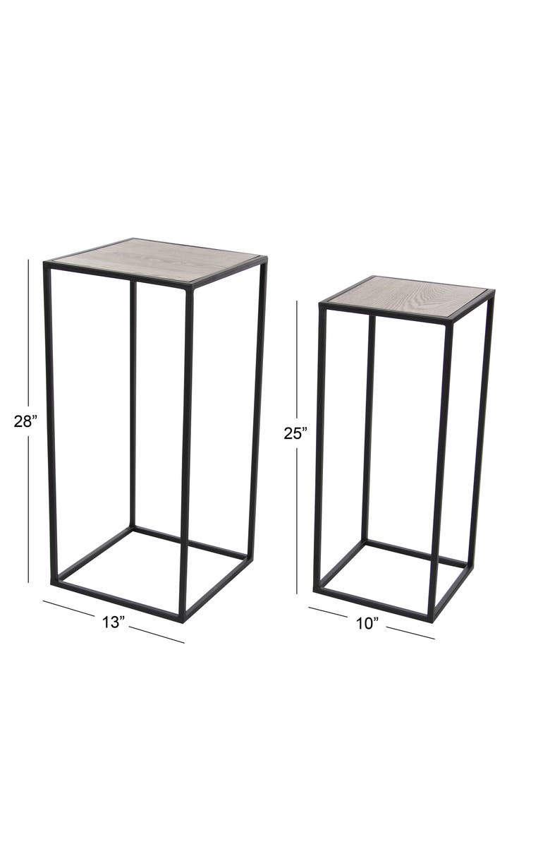 VIVIAN LUNE HOME Black Metal Contemporary Accent Table with Brown Wood Top - Set of 2, Alternate, color, 