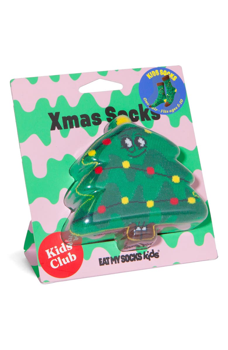 doiy Kids' Christmas Tree 3D Crew Socks, Alternate, color, Green Multi