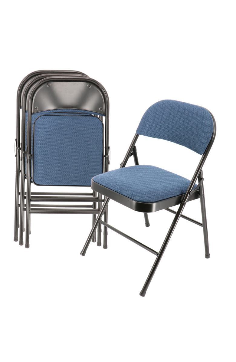 Elama 4 Piece Metal Folding Chair with Padded Seats, Main, color, Dark Blue