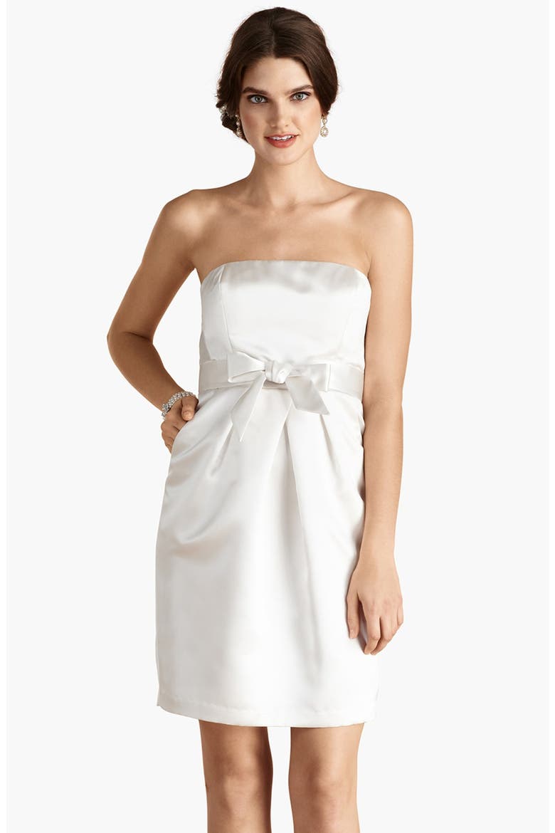'Savannah' Strapless Satin Sheath Dress, Main, color, OFF WHITE