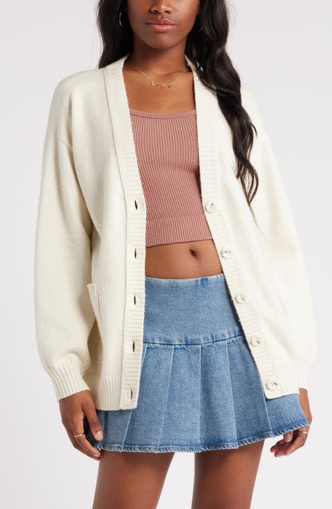 Oversize Front Pocket Cotton Blend Cardigan