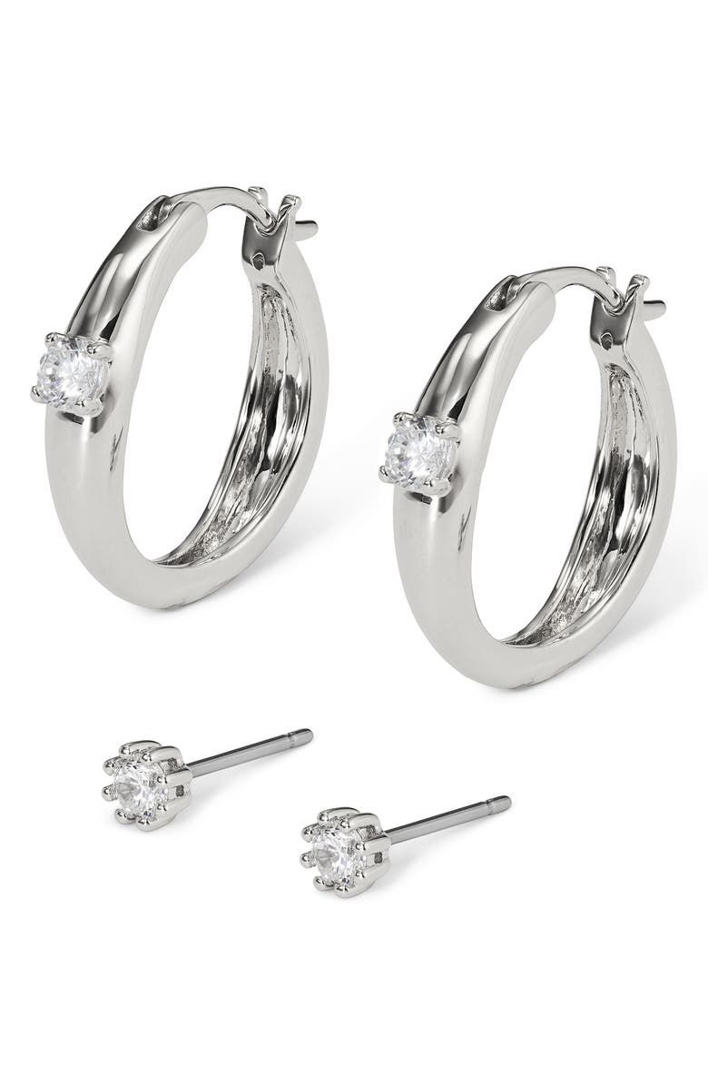 Nadri Cubic Zirconia Hoop
Stud Earrings Set, Main, color, Rhodium