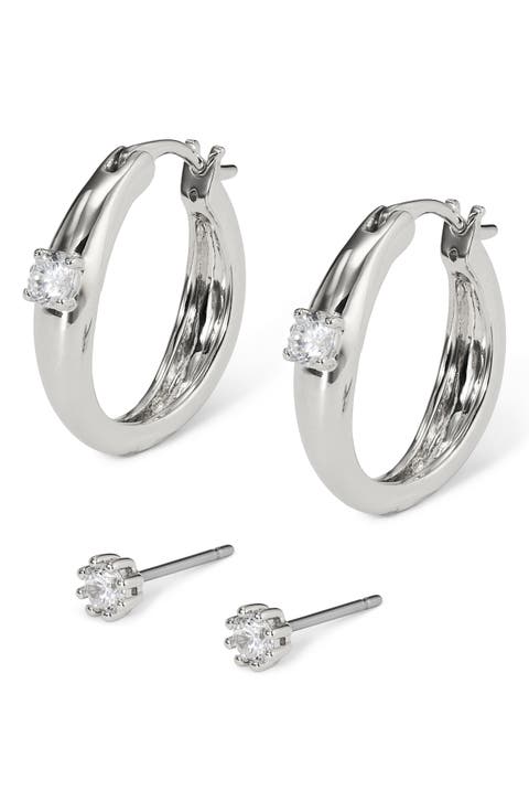 Cubic Zirconia Hoop & Stud Earrings Set
