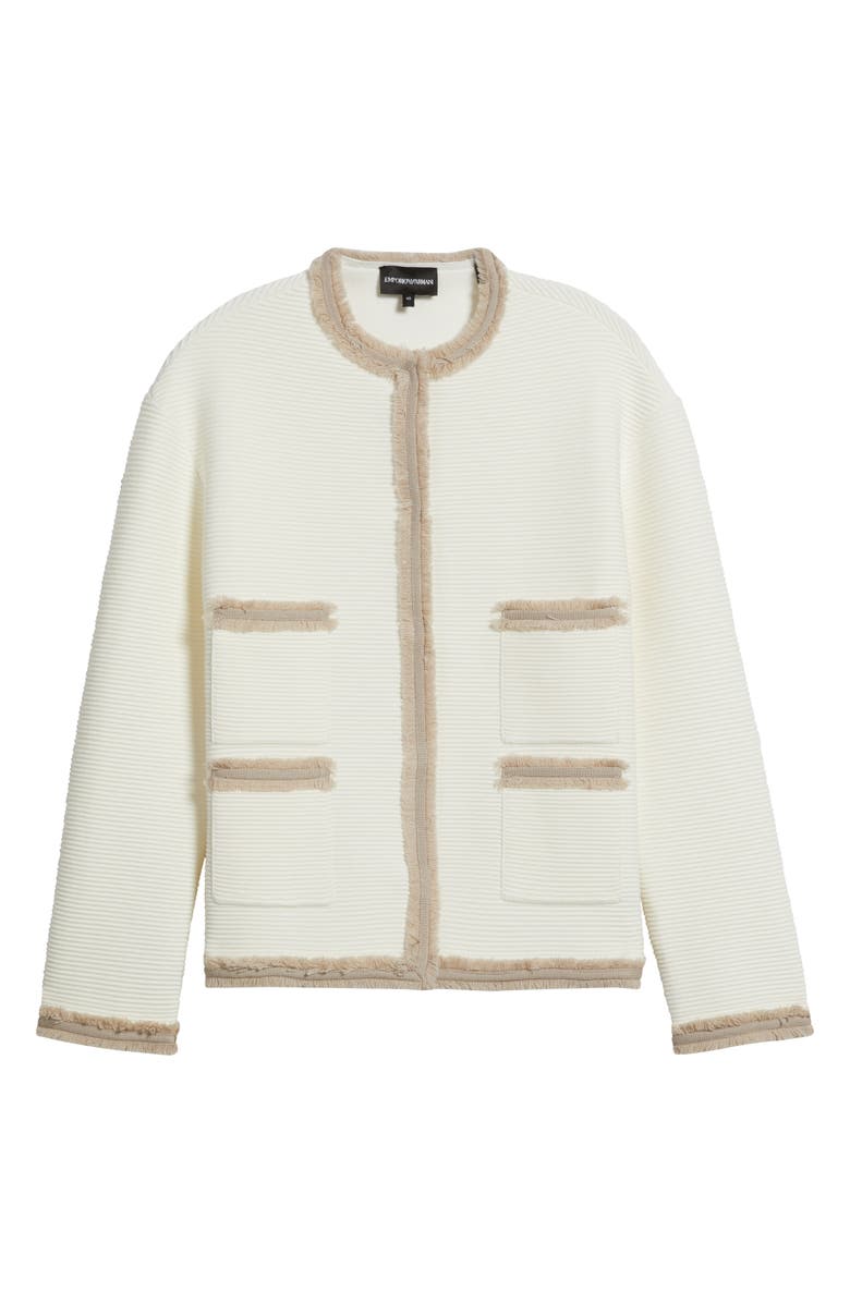 Emporio Armani Fray Trim Pocket Rib Blazer, Main, color, White