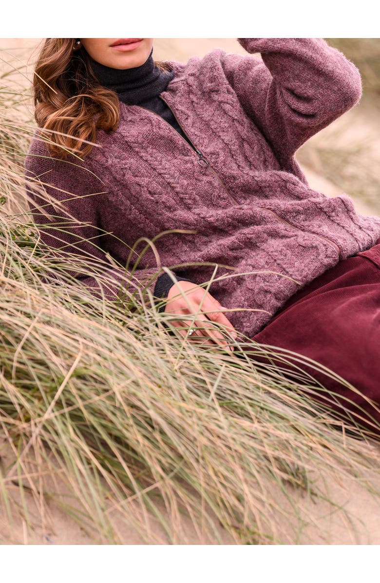 Celtic & Co. British Wool Cable Zip Cardigan, Alternate, color, Dark Rose