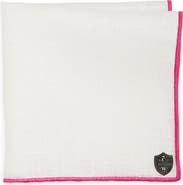 CLIFTON WILSON White Linen Pocket Square with Fuchsia Trim