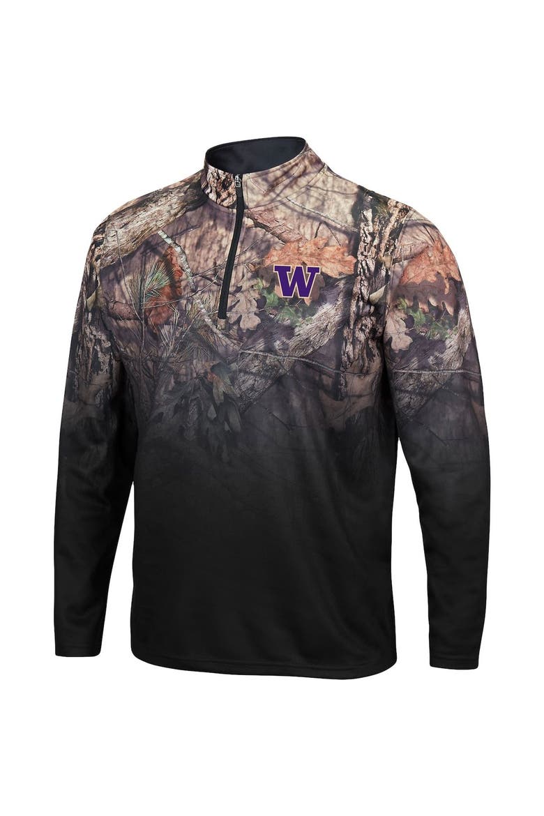 Men's Colosseum Black Washington Huskies Mossy Oak Fleet II Quarter-Zip Jacket, Alternate, color, Black