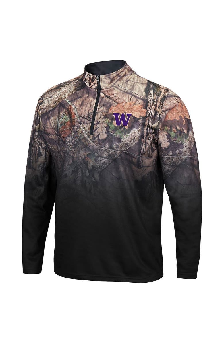 COLOSSEUM Men's Colosseum Black Washington Huskies Mossy Oak Fleet II Quarter-Zip Jacket, Alternate, color, 