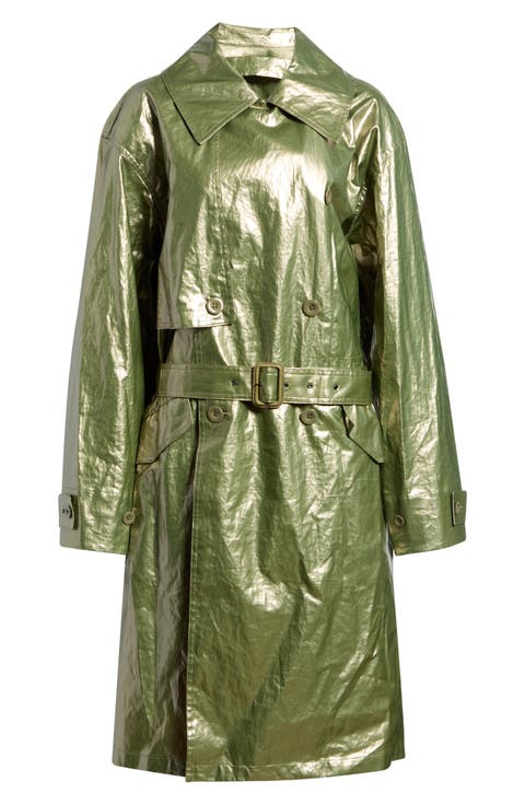 Metallic Coated Linen Trench Coat