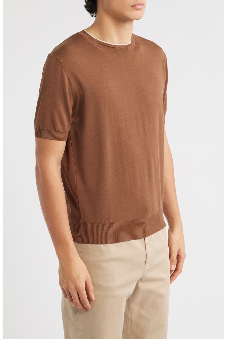 Short Sleeve Cotton Crewneck Sweater, Alternate, color, BROWN