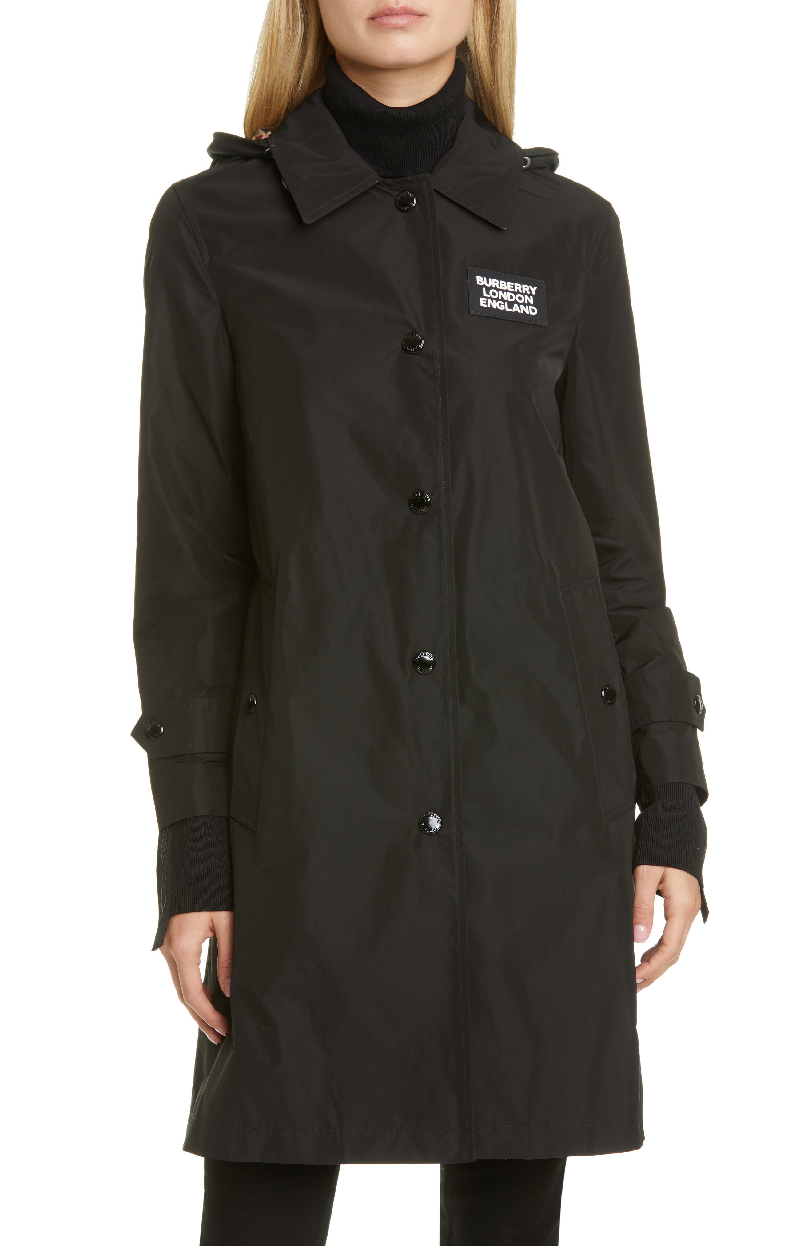 Burberry Oxclose Logo Patch Hooded Taffeta Coat (Women) | Nordstrom